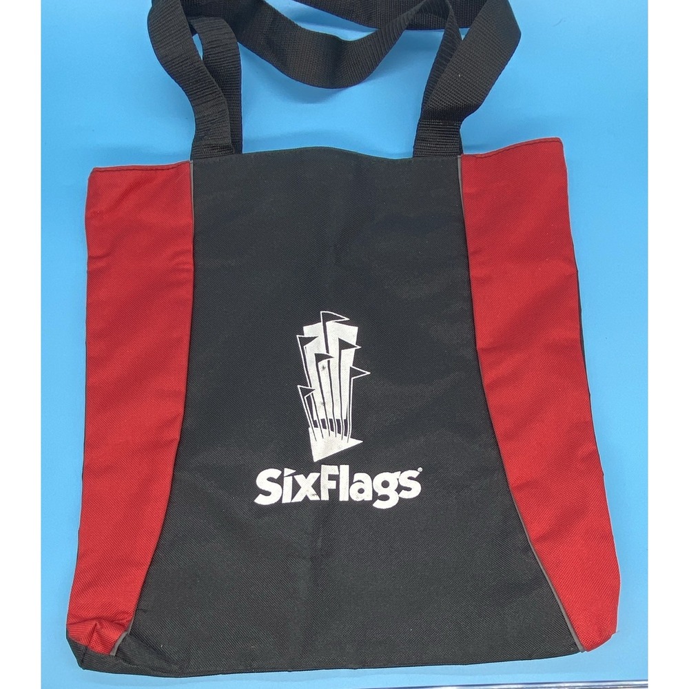 Six Flags Reusable Tote Bag Black Red Leed's Item 7500-04RD Theme Park